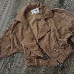 Fashion Nova Tan Corduroy Jacket with Belt